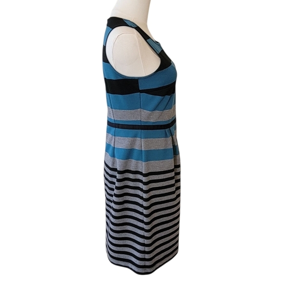 LOFT Black Striped Sleeveless Fit & Flare Dress Size 4 Petite - Picture 4 of 6